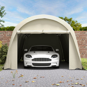 12' x 23.6' Heavy Duty Carport, Portable Garage Car Canopy Tent with UPF50+ Sun Protection, Galvanized Frame, Large Roll-Up Door for Cars, Trucks, Boats, Motorcycle, Bike, Beige