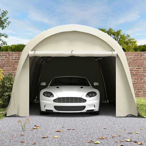 12' x 23.6' Heavy Duty Carport, Portable Garage Car Canopy Tent with UPF50+ Sun Protection, Galvanized Frame, Large Roll-Up Door for Cars, Trucks, Boats, Motorcycle, Bike, Beige
