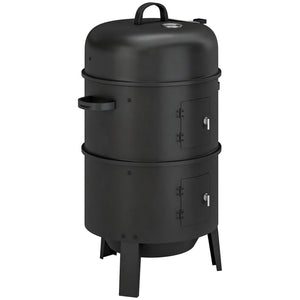 3-in-1 Vertical Barbecue Charcoal Smoker with 2 Grill Grates, Built-in Thermometer, Adjustable Vent, 2 Doors, Outdoor BBQ Smoker Grill for Camping, Parties, Picnic