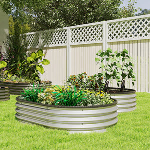 2Pcs Galvanized Raised Garden Bed, 4 x 3 x 1 ft Modular Metal Garden Beds with Rubber Strip Edging, Oval Outdoor Planter Box for Vegetables, Flowers, Herbs, Silver