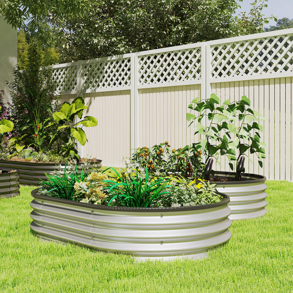 2Pcs Galvanized Raised Garden Bed, 4 x 3 x 1 ft Modular Metal Garden Beds with Rubber Strip Edging, Oval Outdoor Planter Box for Vegetables, Flowers, Herbs, Silver