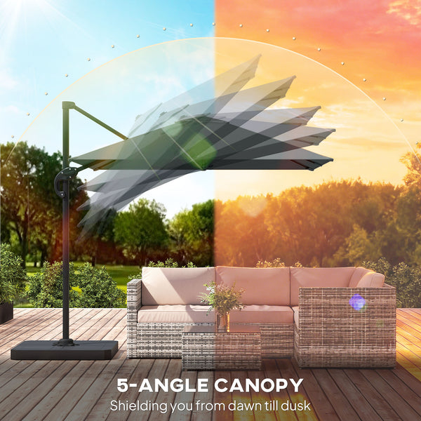 8' x 8' Offset Cantilever Patio Umbrella with Base Weights, UPF50+ Square Outdoor Cantilever Parasol with 360° Rotation, 5 Level Adjustable Tilt, Aluminum Pole, Dark Grey