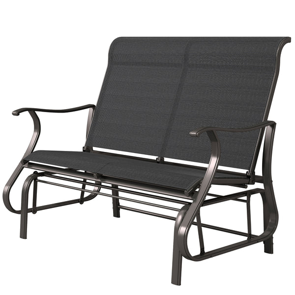 2-Person Outdoor Glider Chair, Patio Glider Rocking Chair with Mesh Seat and Backrest, Steel Frame for Outdoor, Backyard, Black