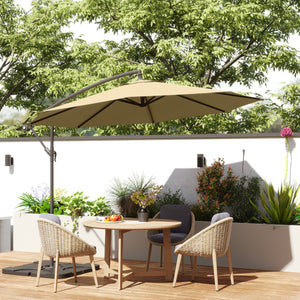 3(m) Garden Banana Parasol Cantilever Umbrella with Crank Handle, Cross Base, Weights and Cover for Outdoor, Hanging Sun Shade, Sand