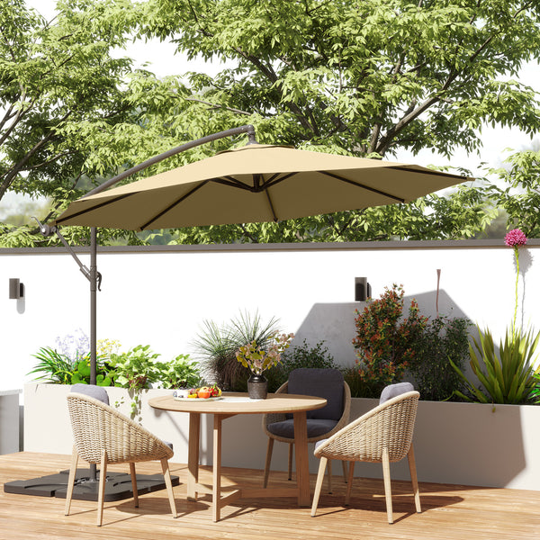 3(m) Garden Banana Parasol Cantilever Umbrella with Crank Handle, Cross Base, Weights and Cover for Outdoor, Hanging Sun Shade, Sand