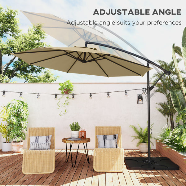 3(m) Garden Banana Parasol Cantilever Umbrella with Crank Handle, Cross Base, Weights and Cover for Outdoor, Hanging Sun Shade, Sand