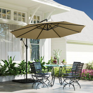 3(m) Garden Banana Parasol Cantilever Umbrella with Crank Handle, Cross Base, Weights and Cover for Outdoor, Hanging Sun Shade, Sand