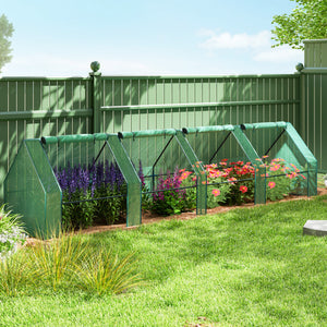 12' x 3' x 3' Mini Greenhouse with Zippered Doors & Roll-up Windows, Portable Plant Hot House with PE Cover, Water Resistant, UV Protected for Outdoor Flowers, Vegetables, Green