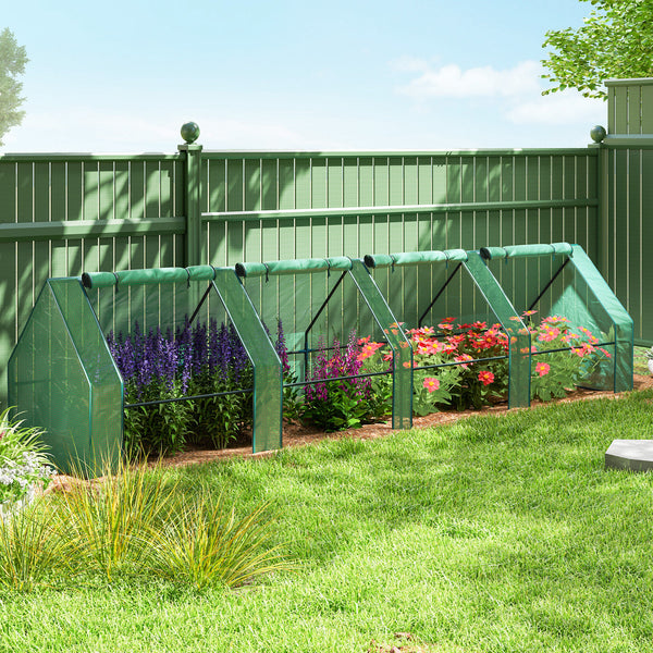 12' x 3' x 3' Mini Greenhouse with Zippered Doors & Roll-up Windows, Portable Plant Hot House with PE Cover, Water Resistant, UV Protected for Outdoor Flowers, Vegetables, Green