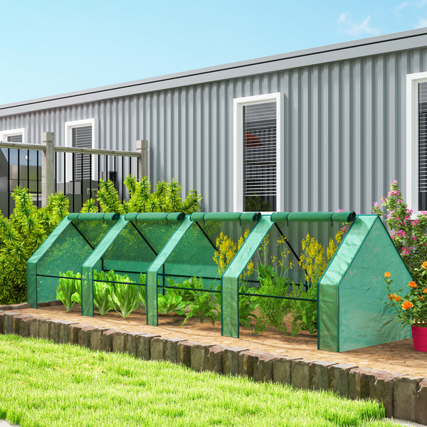 12' x 3' x 3' Mini Greenhouse with Zippered Doors & Roll-up Windows, Portable Plant Hot House with PE Cover, Water Resistant, UV Protected for Outdoor Flowers, Vegetables, Green