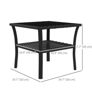 20" Patio Wicker Coffee Table, Outdoor PE Rattan Two-tier Side Table with Glass Top, for Patio, Garden, Balcony, Black