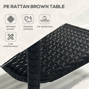 20" Patio Wicker Coffee Table, Outdoor PE Rattan Two-tier Side Table with Glass Top, for Patio, Garden, Balcony, Black