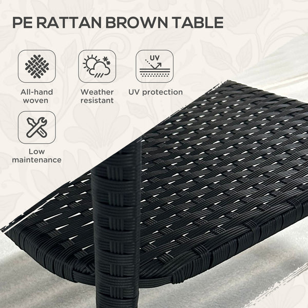 20" Patio Wicker Coffee Table, Outdoor PE Rattan Two-tier Side Table with Glass Top, for Patio, Garden, Balcony, Black