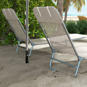 Outsunny 2 Piece Folding Chaise Lounge Chairs, Pool Sun Tanning Chairs, Outdoor Lounge Chairs with Reclining Back, Breathable Mesh Seat, Headrest for Beach, Yard, Patio, Cream White