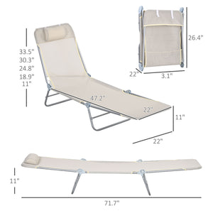 Outsunny 2 Piece Folding Chaise Lounge Chairs, Pool Sun Tanning Chairs, Outdoor Lounge Chairs with Reclining Back, Breathable Mesh Seat, Headrest for Beach, Yard, Patio, Cream White