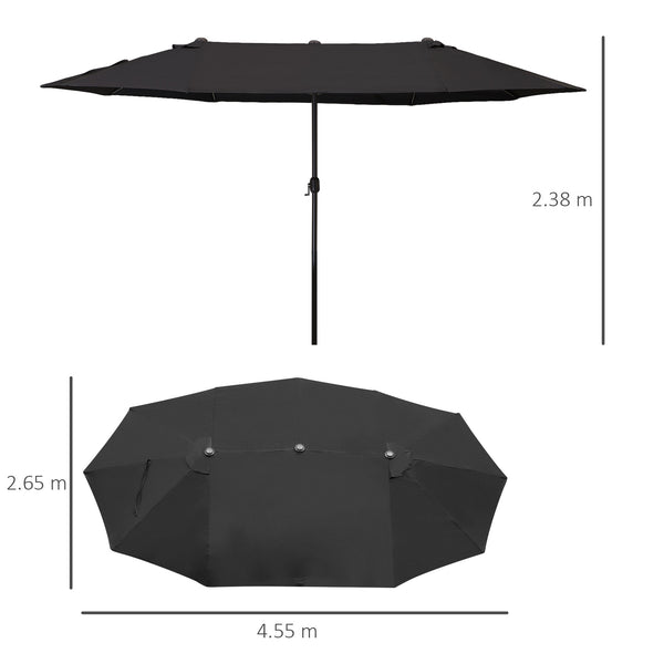 4.6m Garden Parasol Double-Sided Sun Umbrella Patio Market Canopy Shade Outdoor Black - NO BASE