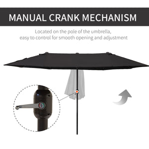4.6m Garden Parasol Double-Sided Sun Umbrella Patio Market Canopy Shade Outdoor Black - NO BASE