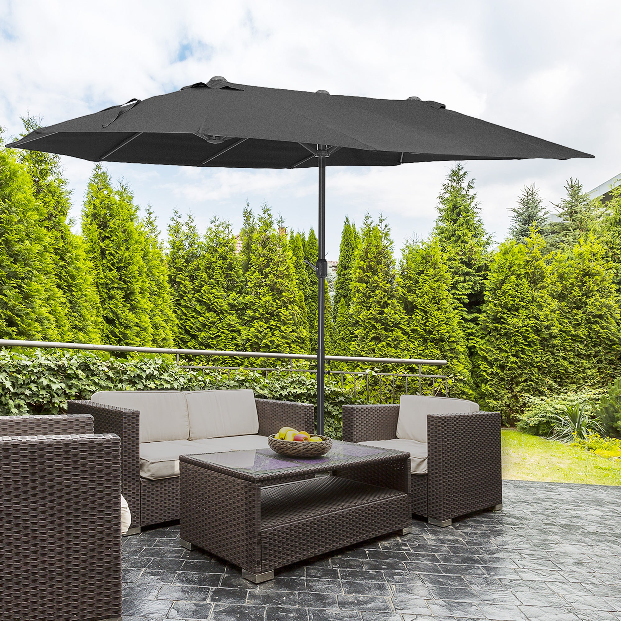 black patio umbrella canadian tire Outsunny 15' Twin Canopy Patio Umbrella with Crank, Air Vents, Black