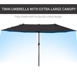 4.6m Garden Parasol Double-Sided Sun Umbrella Patio Market Canopy Shade Outdoor Black - NO BASE