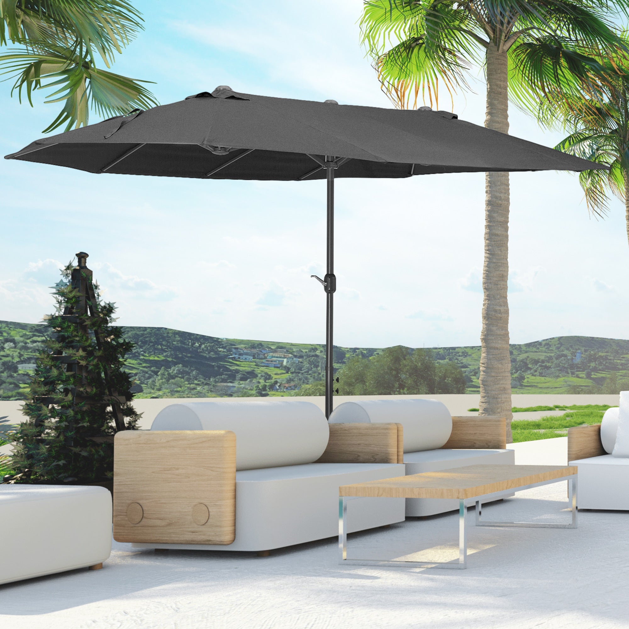 large patio umbrellas ireland Outsunny 15' Twin Canopy Patio Umbrella with Crank, Air Vents, Black