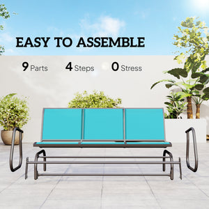 3-Seat Outdoor Glider, Patio Glider Outdoor Bench with Steel Frame, All Weather Breathable Mesh Seat for Garden, Backyard, Lawn, Blue