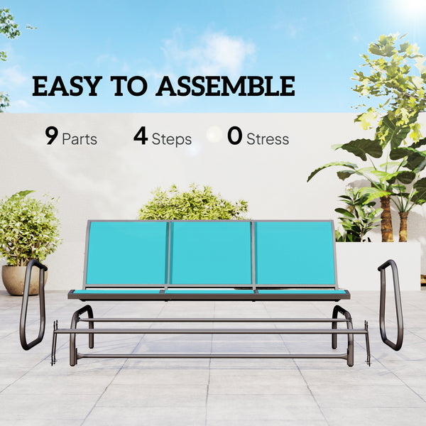 3-Seat Outdoor Glider, Patio Glider Outdoor Bench with Steel Frame, All Weather Breathable Mesh Seat for Garden, Backyard, Lawn, Blue