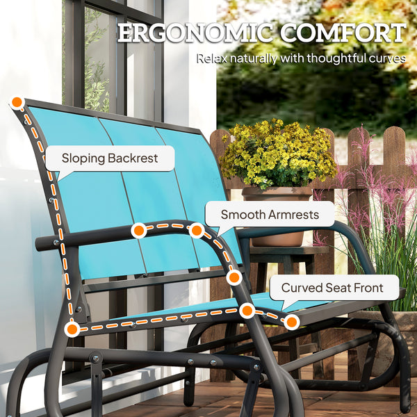 3-Seat Outdoor Glider, Patio Glider Outdoor Bench with Steel Frame, All Weather Breathable Mesh Seat for Garden, Backyard, Lawn, Blue