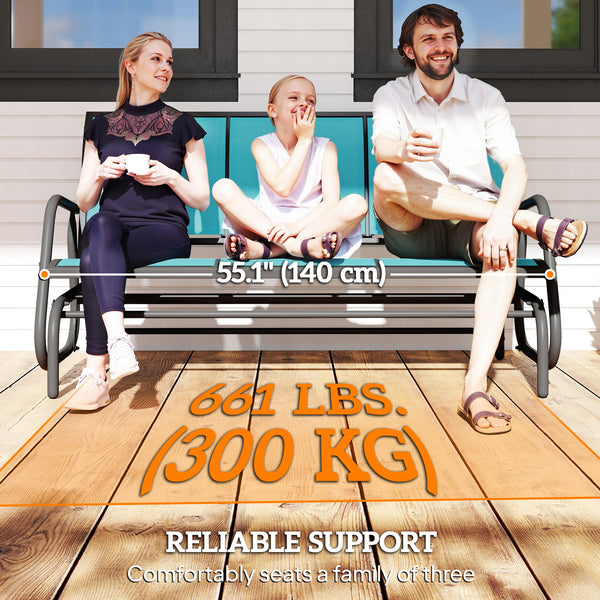 3-Seat Outdoor Glider, Patio Glider Outdoor Bench with Steel Frame, All Weather Breathable Mesh Seat for Garden, Backyard, Lawn, Blue