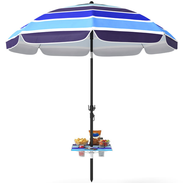 78" Beach Umbrella with Foldable Table and Cup Holder, Adjustable Tilt, Portable with Carry Bag and Hook for Outdoor, Patio, Beach, Multicolor