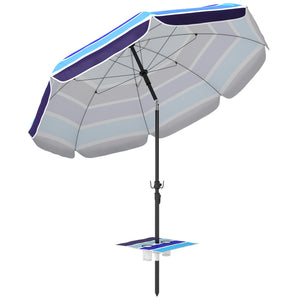 78" Beach Umbrella with Foldable Table and Cup Holder, Adjustable Tilt, Portable with Carry Bag and Hook for Outdoor, Patio, Beach, Multicolor