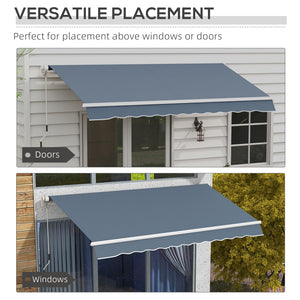 Outsunny 12' x 10' Retractable Awning Patio Awnings Sun Shade Shelter with Manual Crank Handle, 280g/m² UV & Water-Resistant Fabric and Aluminum Frame for Deck, Balcony, Yard, Charcoal Gray