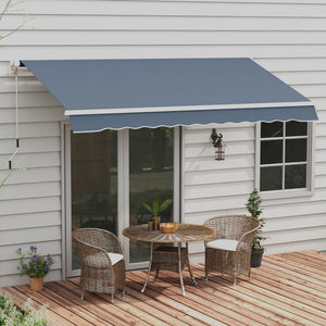 Outsunny 12' x 10' Retractable Awning Patio Awnings Sun Shade Shelter with Manual Crank Handle, 280g/m² UV & Water-Resistant Fabric and Aluminum Frame for Deck, Balcony, Yard, Charcoal Gray