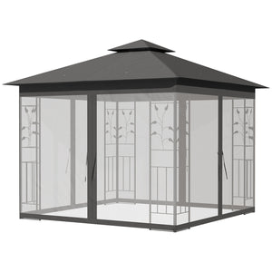 3(m) x 3(m) Garden Gazebo, Double Roof Outdoor Gazebo Canopy Shelter with Netting, Solid Steel Frame, for Garden, Lawn and Deck, Grey