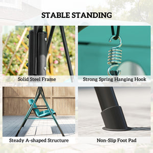 3 Seater Swing Chair with Adjustable Canopy, Garden Swing Seat with Steel Frame, Padded Seat, Blue