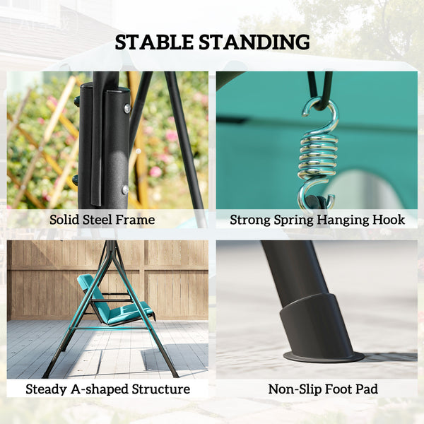 3 Seater Swing Chair with Adjustable Canopy, Garden Swing Seat with Steel Frame, Padded Seat, Blue