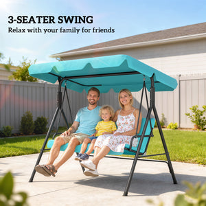 3 Seater Swing Chair with Adjustable Canopy, Garden Swing Seat with Steel Frame, Padded Seat, Blue