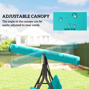 3 Seater Swing Chair with Adjustable Canopy, Garden Swing Seat with Steel Frame, Padded Seat, Blue