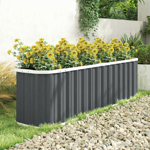 Galvanized Raised Garden Bed, 7' x 2' x 2' Deep Rot Planter Box with Gloves and Plant Labels, Metal Outdoor Garden Bed for Flowers, Herbs and Vegetables, Dark Grey