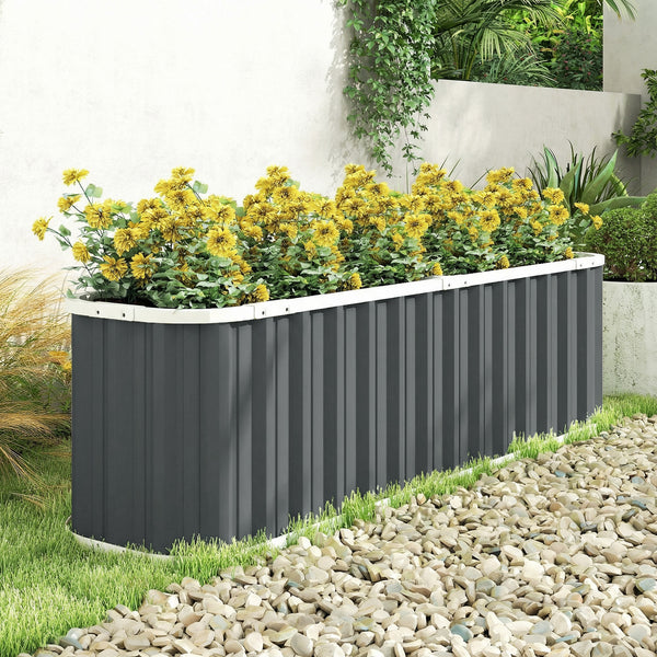 Galvanized Raised Garden Bed, 7' x 2' x 2' Deep Rot Planter Box with Gloves and Plant Labels, Metal Outdoor Garden Bed for Flowers, Herbs and Vegetables, Dark Grey