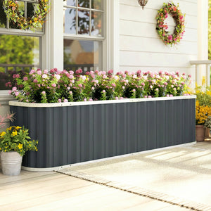 Galvanized Raised Garden Bed, 7' x 2' x 2' Deep Rot Planter Box with Gloves and Plant Labels, Metal Outdoor Garden Bed for Flowers, Herbs and Vegetables, Dark Grey