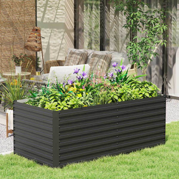 Galvanized Raised Garden Bed, 5' x 3' x 2' Large Outdoor Metal Planter Box, Standing Raised Bed for Growing Flowers, Herbs and Vegetables, Dark Grey