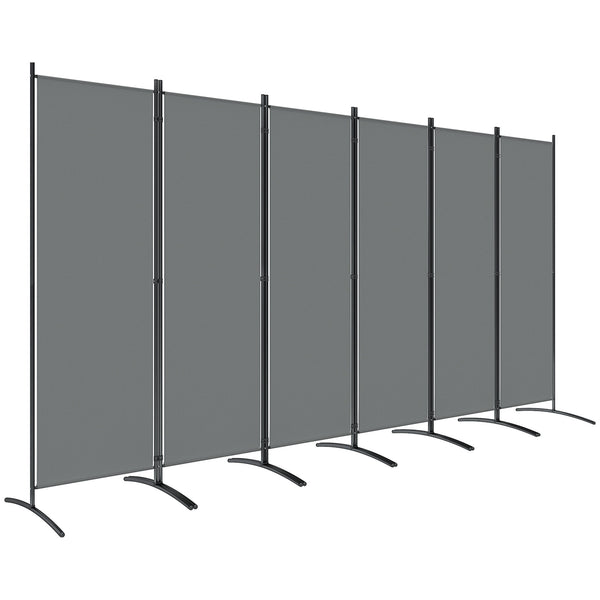 6 Panel Folding Room Divider, Freestanding Privacy Screen Wall with Wide Feet, Portable Paravent Partition Separator for Offices, Balcony, Outdoor Garden, Hot Tub, 332 x 172 cm, Dark Grey