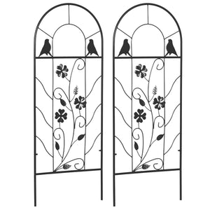 2 Pack Garden Trellis for Climbing Plants, Outdoor Metal Grid Panels with Birds and Leaves, for Roses, Vine Flower, Cucumber, Clematis, 39" Tall