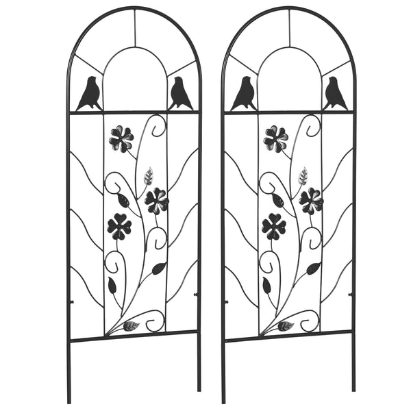 2 Pack Garden Trellis for Climbing Plants, Outdoor Metal Grid Panels with Birds and Leaves, for Roses, Vine Flower, Cucumber, Clematis, 39" Tall