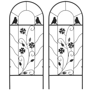 2 Pack Garden Trellis for Climbing Plants, Outdoor Metal Grid Panels with Birds and Leaves, for Roses, Vine Flower, Cucumber, Clematis, 39" Tall