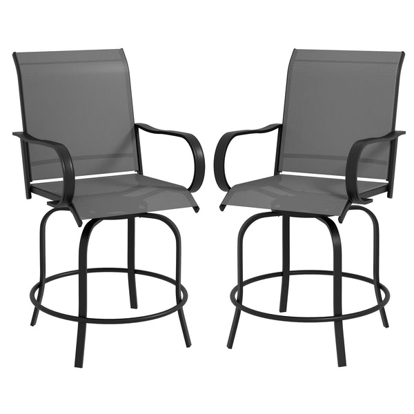 Outsunny Outdoor Bar Stools with Armrests, Set of 2 360° Swivel Bar Height Patio Chairs with High-Density Mesh Fabric, Steel Frame Dining Chairs for Balcony, Poolside, Backyard, Gray