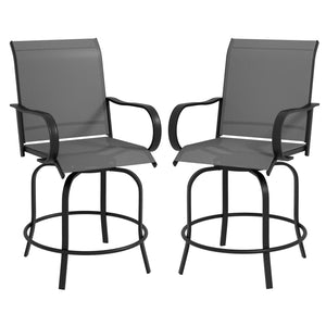 Outsunny Outdoor Bar Stools with Armrests, Set of 2 360° Swivel Bar Height Patio Chairs with High-Density Mesh Fabric, Steel Frame Dining Chairs for Balcony, Poolside, Backyard, Gray