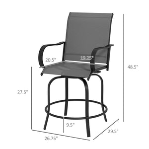 Outsunny Outdoor Bar Stools with Armrests, Set of 2 360° Swivel Bar Height Patio Chairs with High-Density Mesh Fabric, Steel Frame Dining Chairs for Balcony, Poolside, Backyard, Gray