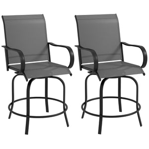 Outsunny Outdoor Bar Stools with Armrests, Set of 2 360° Swivel Bar Height Patio Chairs with High-Density Mesh Fabric, Steel Frame Dining Chairs for Balcony, Poolside, Backyard, Gray