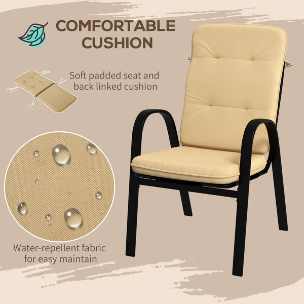 5 Pieces Garden Dining Set, Outdoor Square Dining Table and 4 Cushioned Armchairs, Tempered Glass Top Table w/ Umbrella Hole, Texteline Seats, Beige